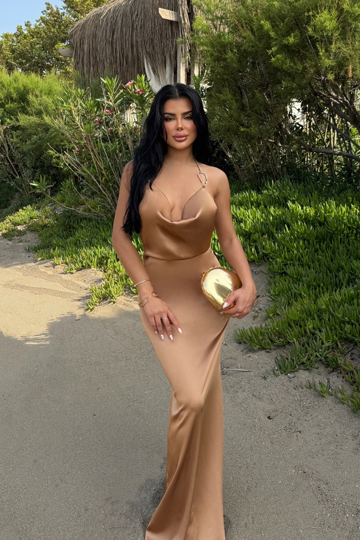 Bej Sofia Elbise ATE-1131 - EYYO