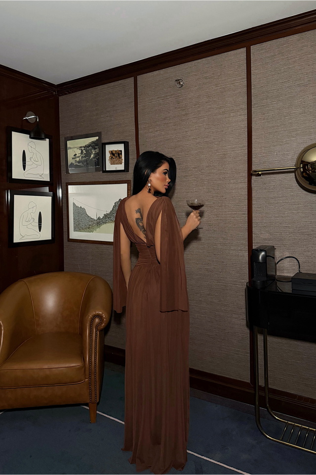 Kahverengi Lucyna Uzun Tül Elbise ATE-4208 - 4