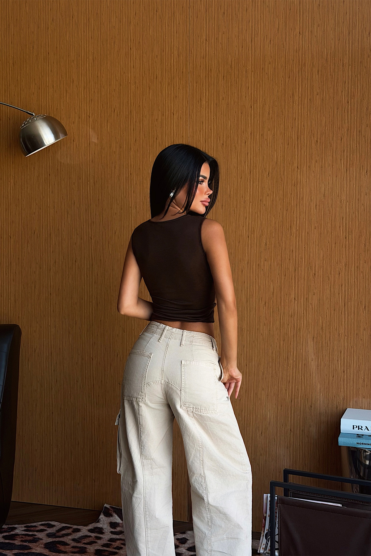 Kahverengi Büzgülü Crop Top - 3