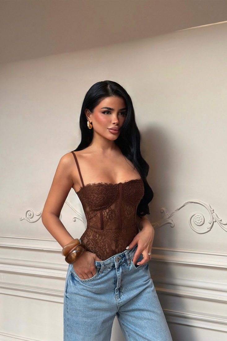 Kahverengi Aqipur Bodysuit ATE-5125 - EYYO