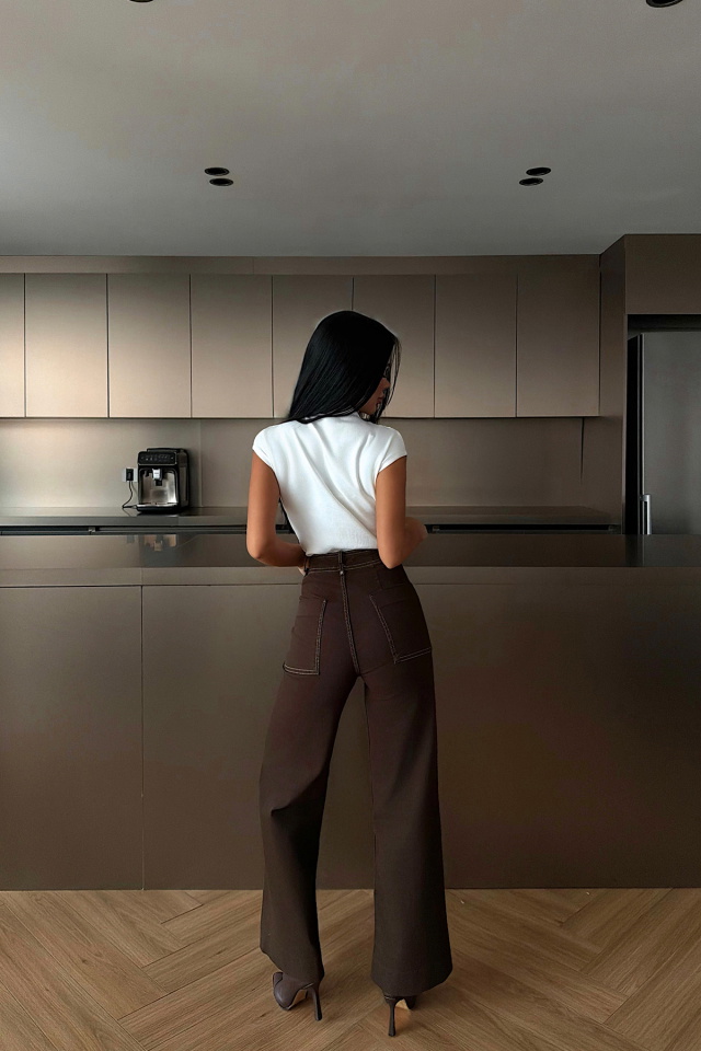 Kahverengi Dikiş Detay Jean ATE-4676 - 4