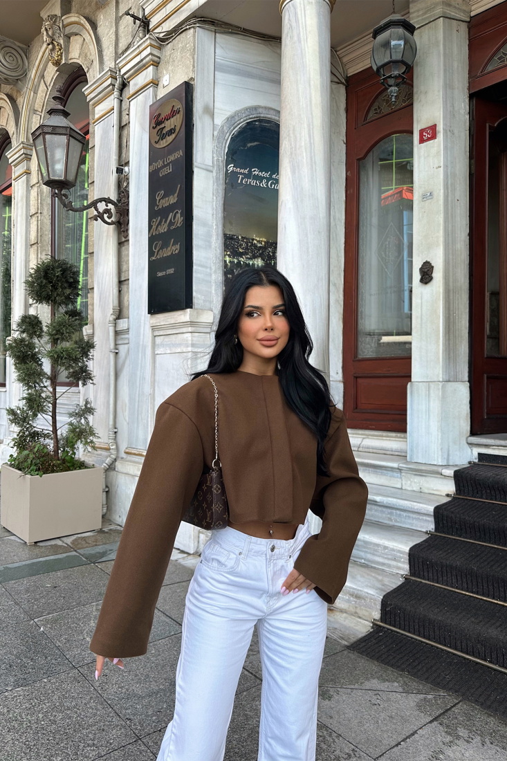 Kahverengi Düğme Detay Ceket ATE-0294 - EYYO