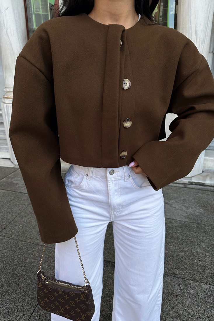 Kahverengi Düğme Detay Ceket ATE-0294 - EYYO