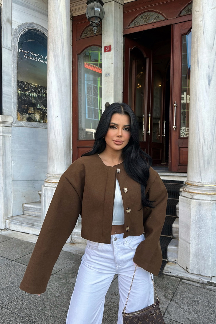 Kahverengi Düğme Detay Ceket ATE-0294 - EYYO