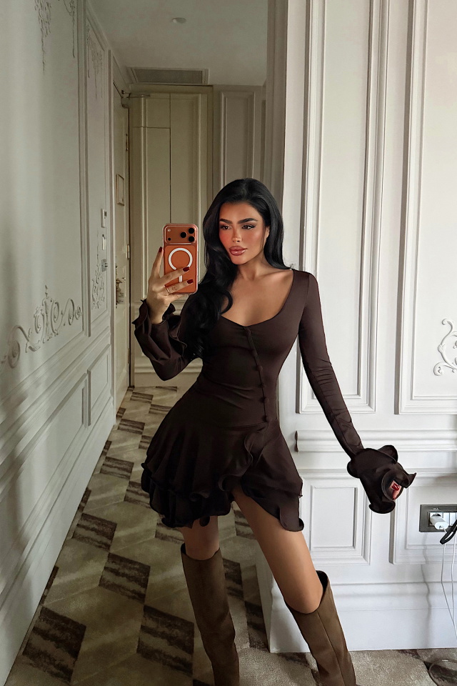 Kahverengi Taliah Mini Elbise ATE-4039 - 2