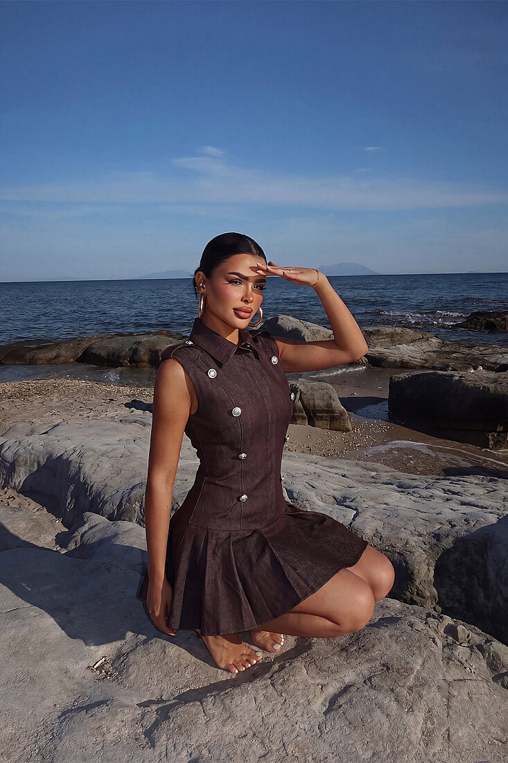 Kahverengi Lomite Elbise ATE-5889 - EYYO