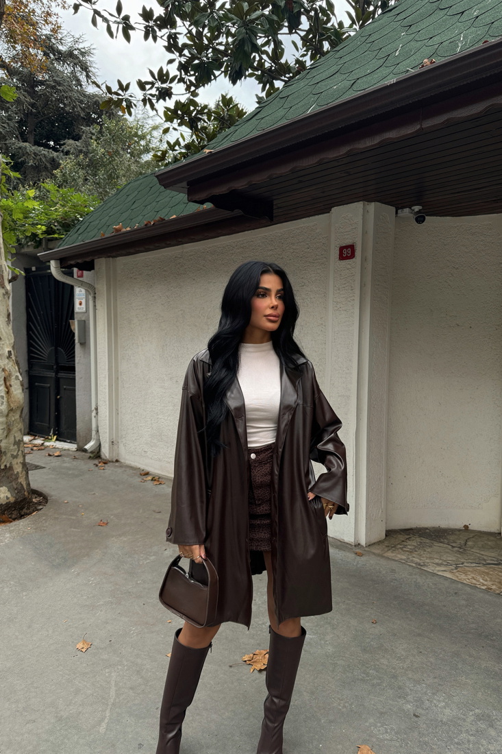 Kahverengi Drowe Deri Trenç ATE-1928 - EYYO