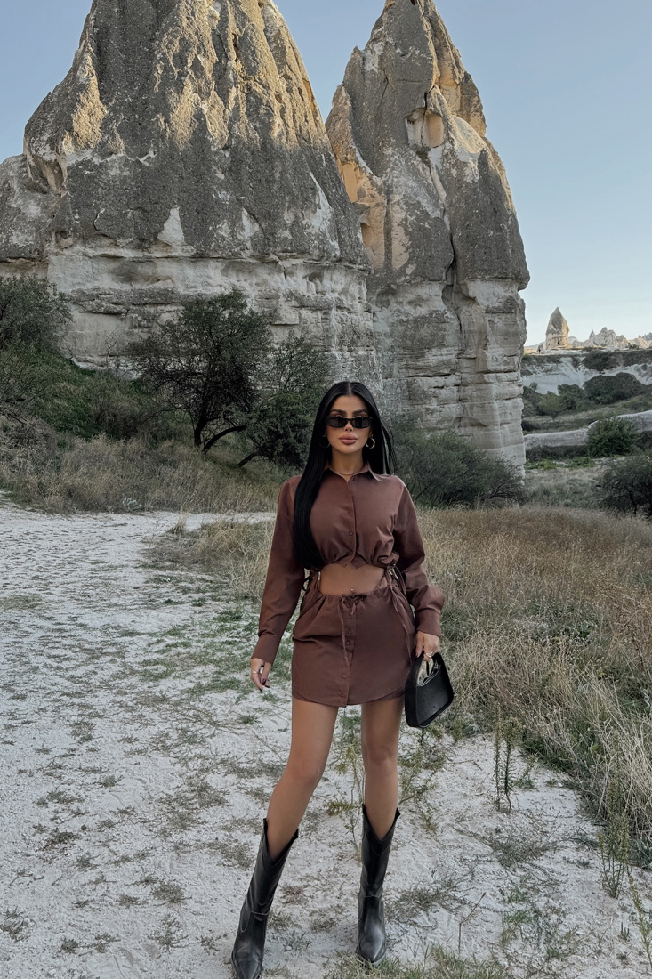 Kahverengi Beyla Gömlek Takım ATE-1695 - EYYO