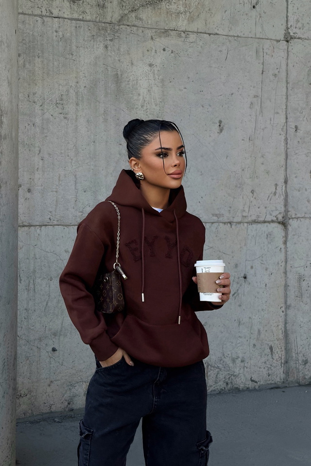 Kahverengi Dove Eyyo Nakışlı Sweat ATE-0803 