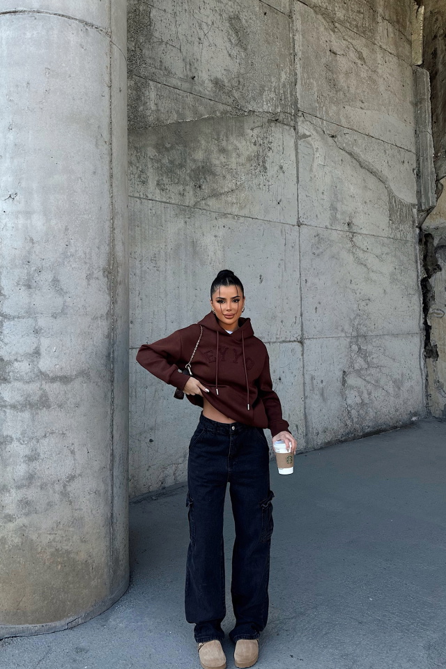 Kahverengi Dove Eyyo Nakışlı Sweat ATE-0803 - 4