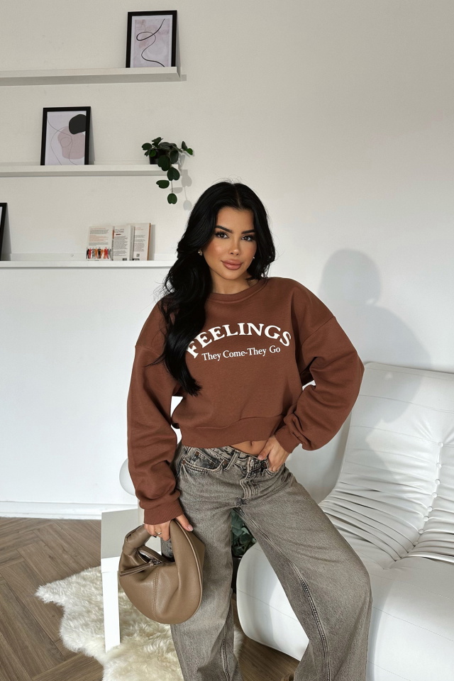 Kahverengi Feelıngs Yazılı Sweat ATE-0306 - 1