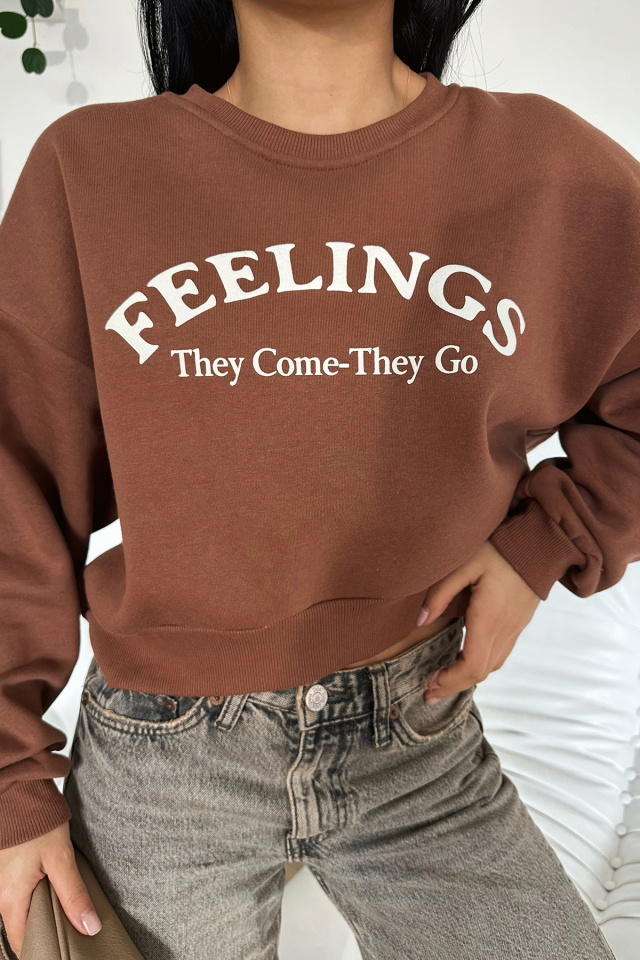 Kahverengi Feelıngs Yazılı Sweat ATE-0306 - 2