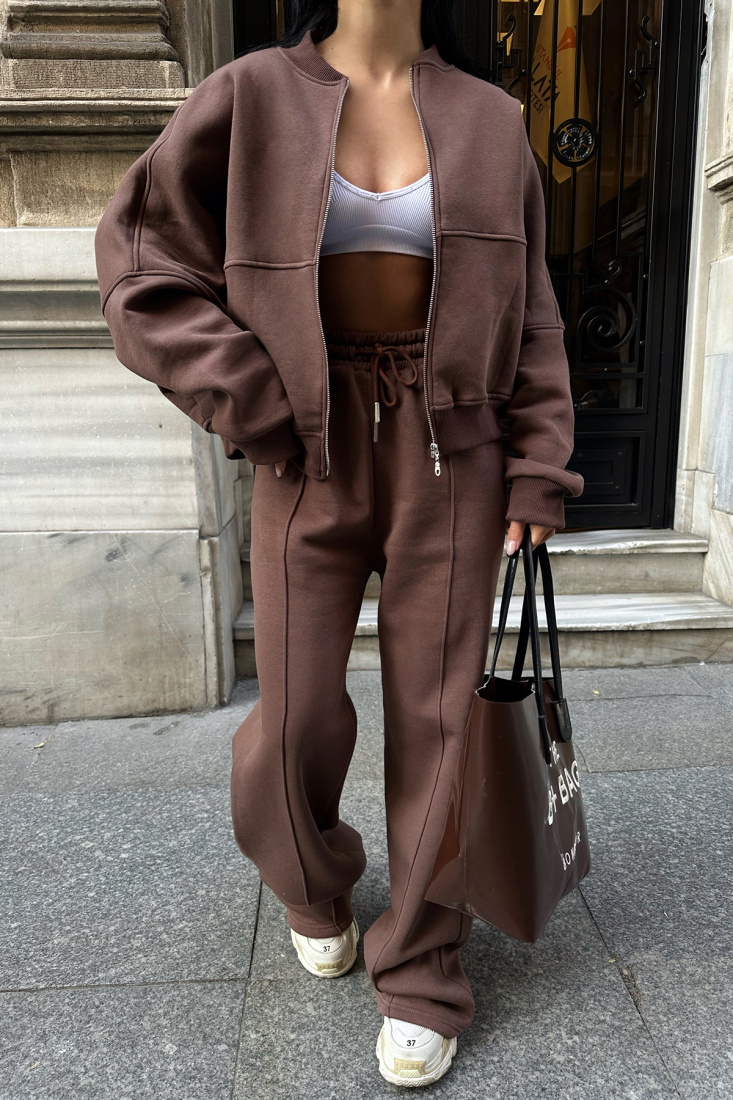 Kahverengi Fermuar Detay Takım ATE-0615 - EYYO