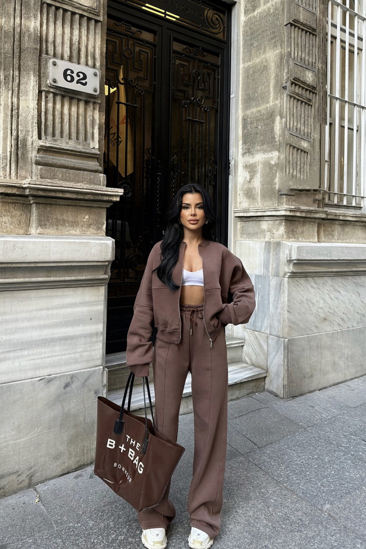 Kahverengi Fermuar Detay Takım ATE-0615 - EYYO