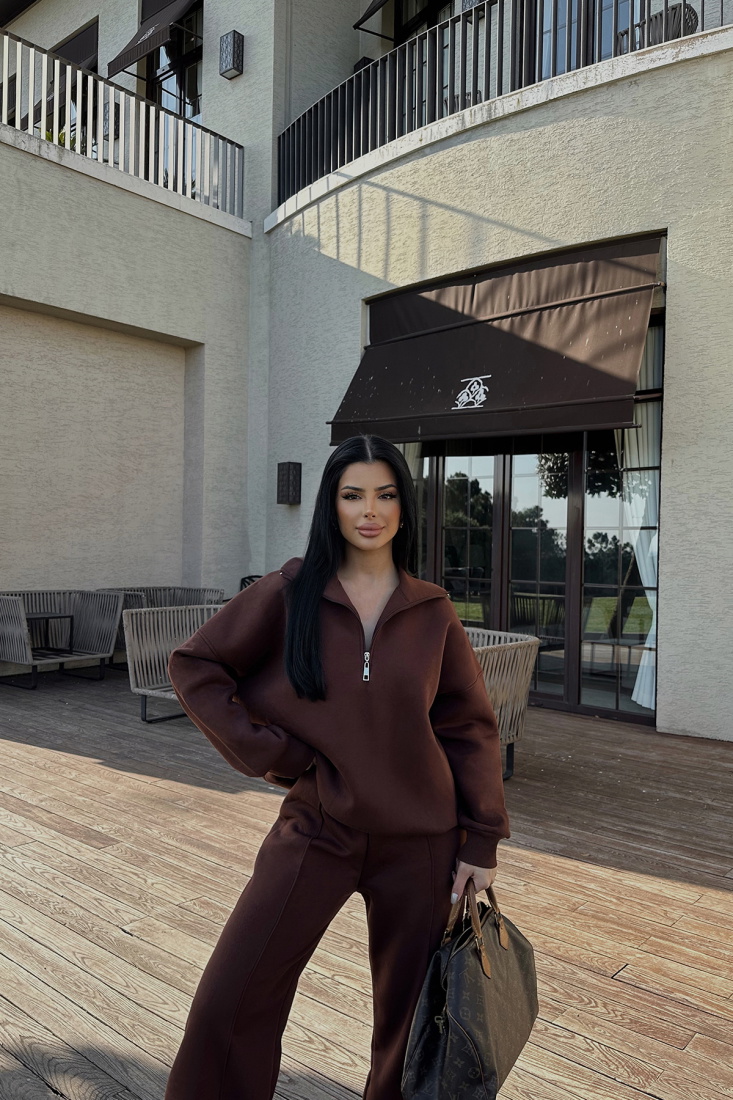 Kahverengi Fermuar Detay Takım ATE-0817 - EYYO