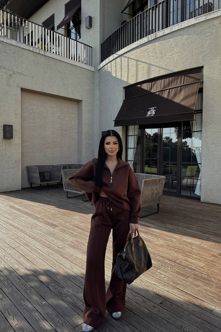 Kahverengi Fermuar Detay Takım ATE-0817 - EYYO