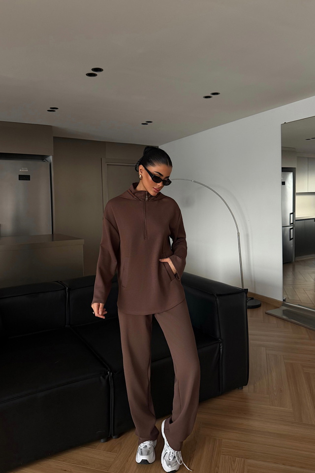 Kahverengi Naerys Fermuar Detaylı Eşofman Takım ATE-2470 