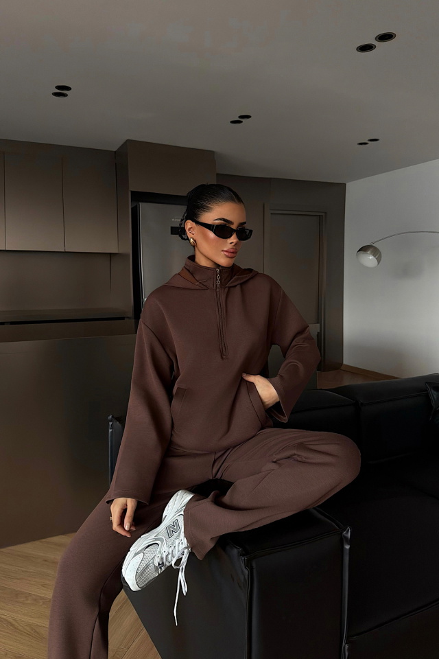 Kahverengi Naerys Fermuar Detaylı Eşofman Takım ATE-2470 - 2