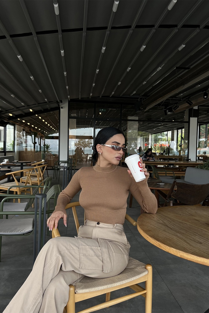 Kahverengi Fitilli Basic kazak ATE2784 - EYYO