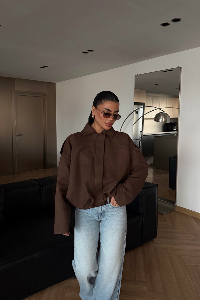 Kahverengi Gömlek Yaka Ceket ATE-4747 