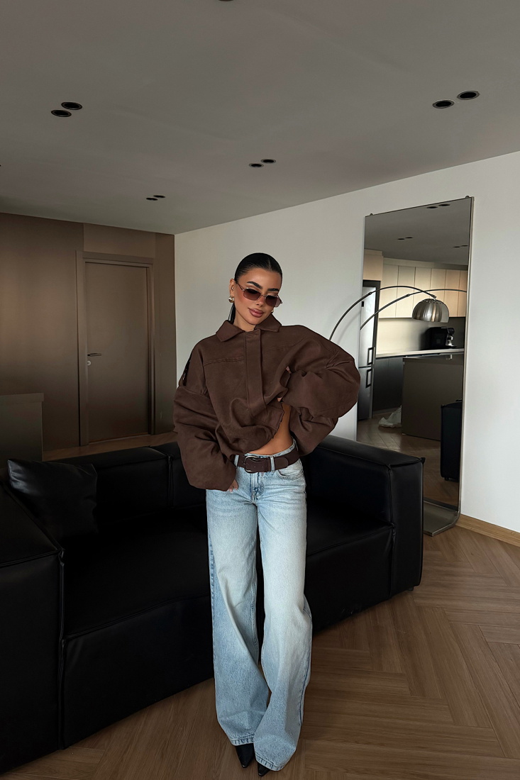 Kahverengi Gömlek Yaka Ceket ATE-4747 - EYYO