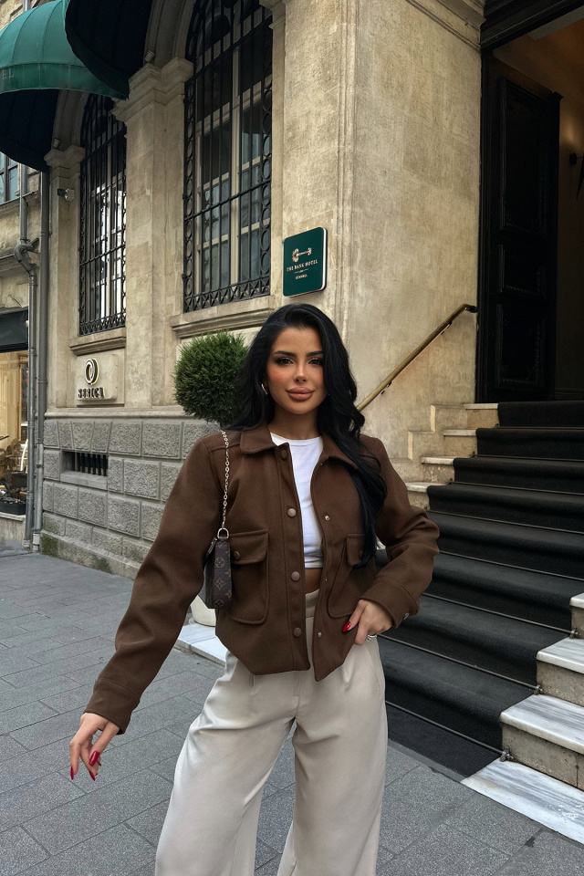 Kahverengi Gömlek Yaka Cep Detay Ceket ATE-0783 - 1