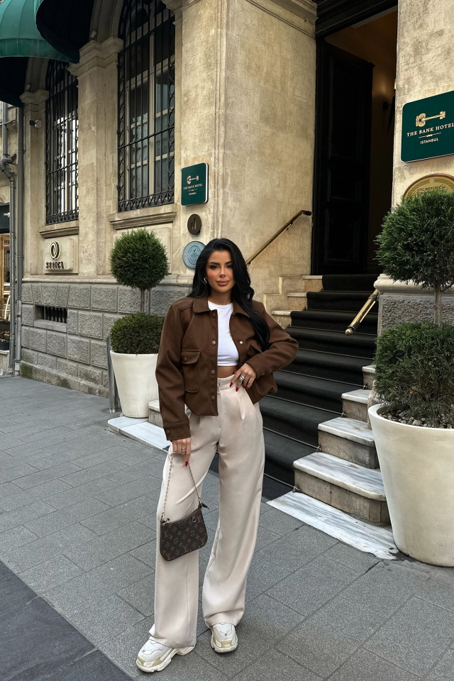 Kahverengi Gömlek Yaka Cep Detay Ceket ATE-0783 - 3