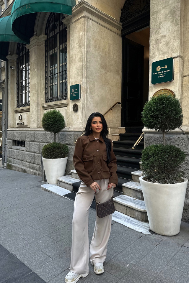 Kahverengi Gömlek Yaka Cep Detay Ceket ATE-0783 - 4