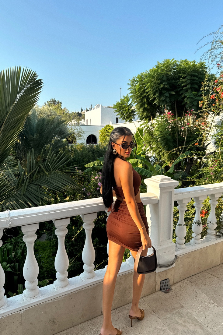 Kahverengi Jamila Gül Detaylı Alt Üst Takım ATE-1533 - EYYO