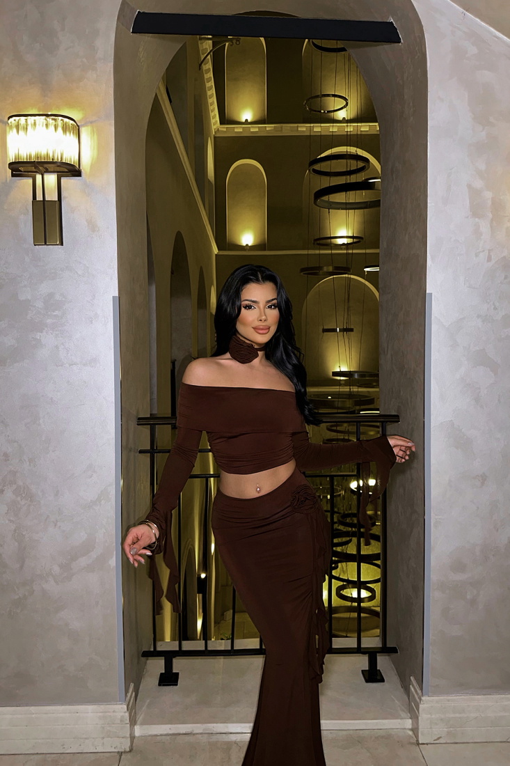 Kahverengi Gül Detay Sakura Takım ATE-0859 - EYYO