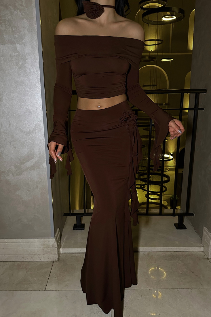 Kahverengi Gül Detay Sakura Takım ATE-0859 - EYYO