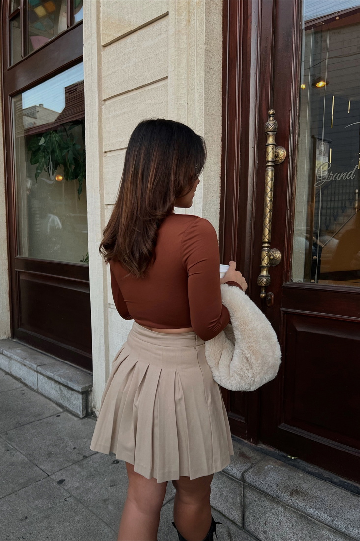 Kahverengi Halka Detay Crop Top ATE2227 - EYYO