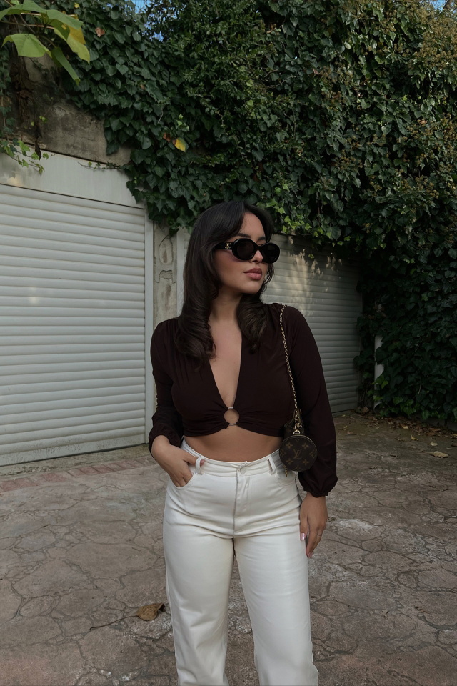 Kahverengi Halka Detay Crop Top ATE2575 