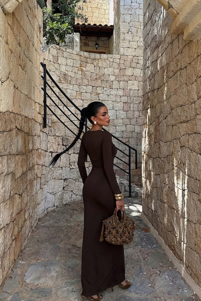 Kahverengi Marcelo Uzun Elbise ATE-2480 - 2