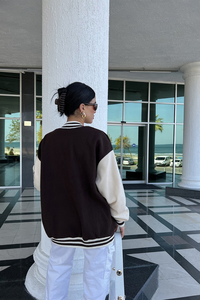 Kahverengi Harf Detay Kolej Ceket ATE2524 - 5