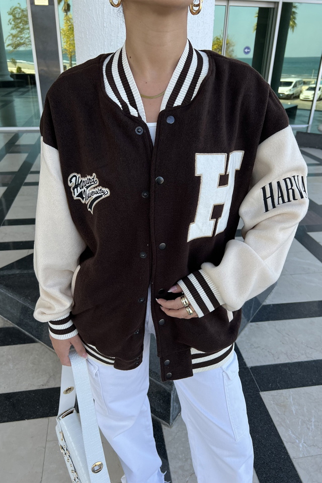 Kahverengi Harf Detay Kolej Ceket ATE2524 - 2