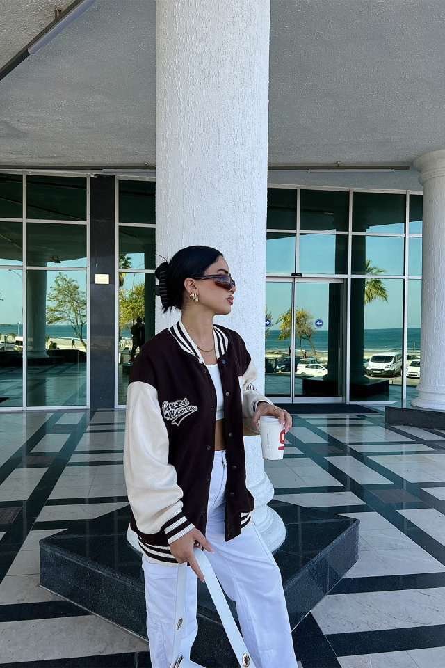 Kahverengi Harf Detay Kolej Ceket ATE2524 - 3