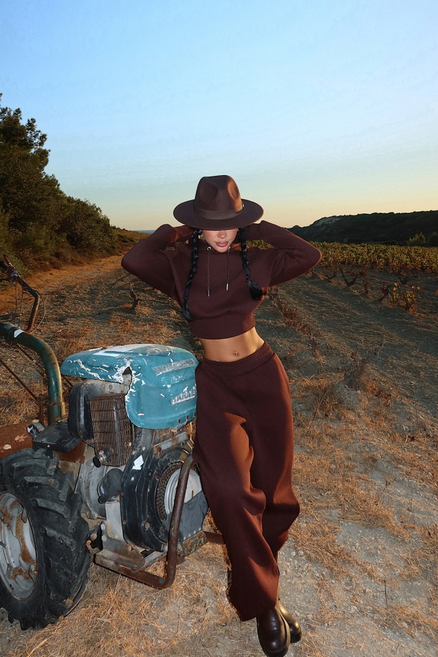 Kahverengi Scarf Kapşonlu Eşofman Takım ATE-3693 - 4