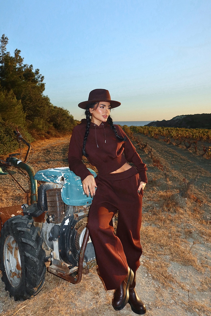 Kahverengi Scarf Kapşonlu Eşofman Takım ATE-3693 - EYYO