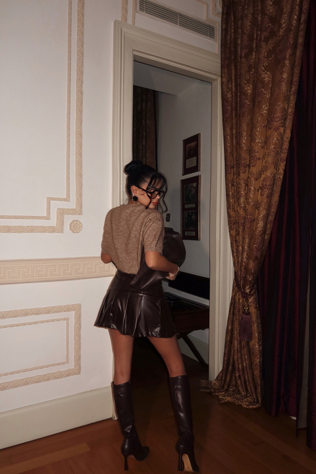 Kahverengi Saydi Mini Deri Etek ATE-2093 - 5