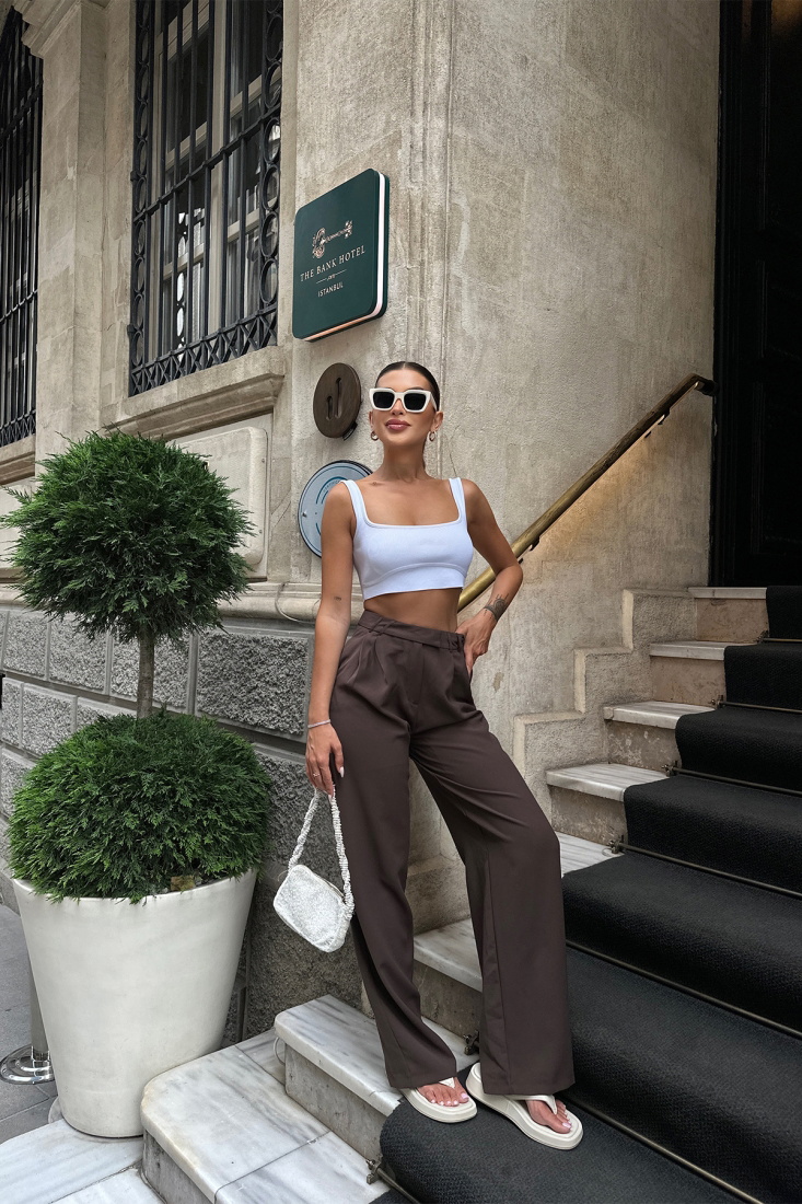 Kahverengi Yüksek Bel Pantolon ATE7115 - EYYO