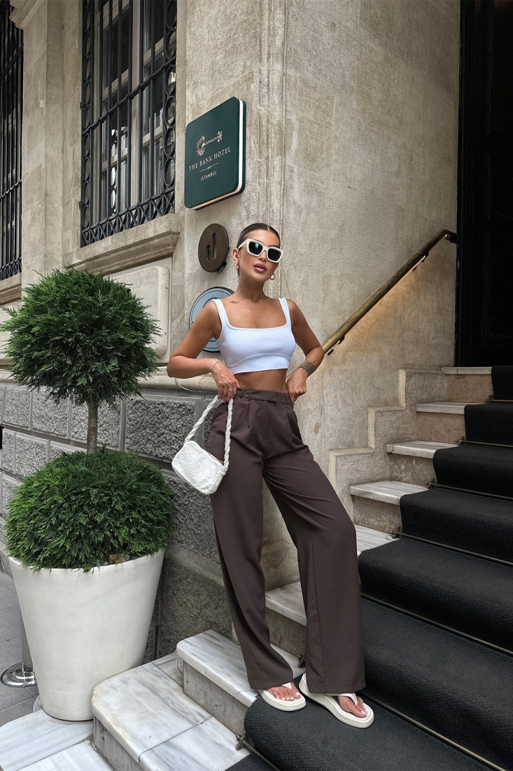 Kahverengi Yüksek Bel Pantolon ATE7115 - EYYO