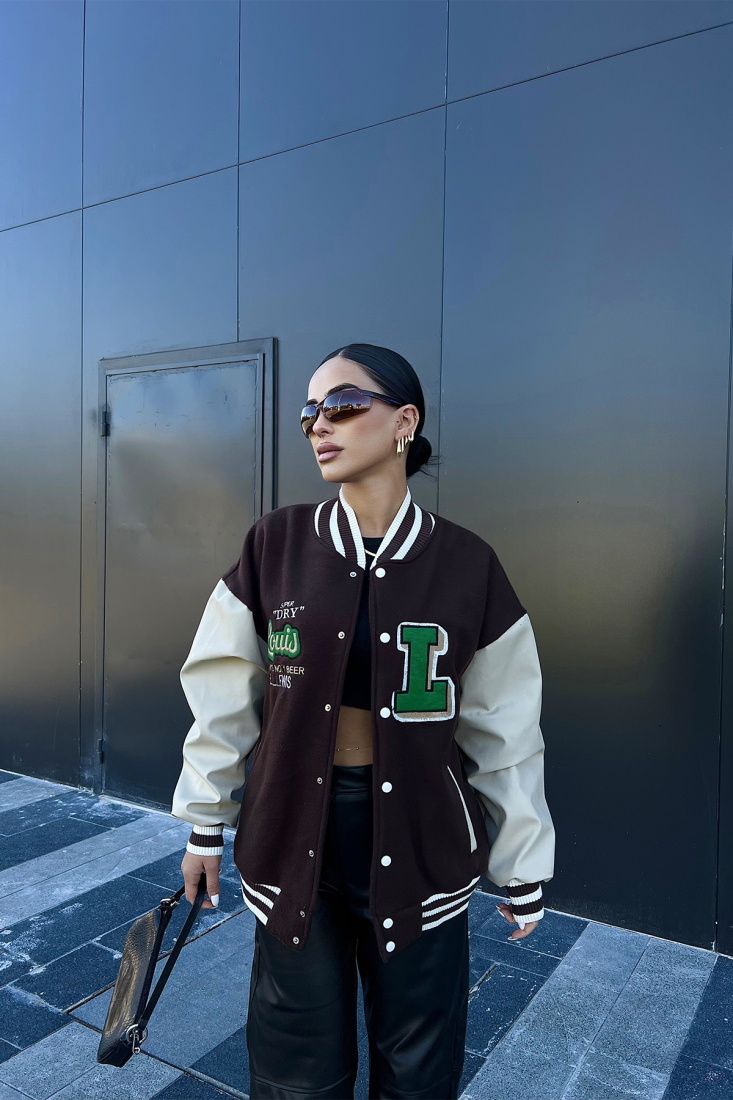 Kahverengi Kolları Deri Kolej Ceket ATE2216 - EYYO