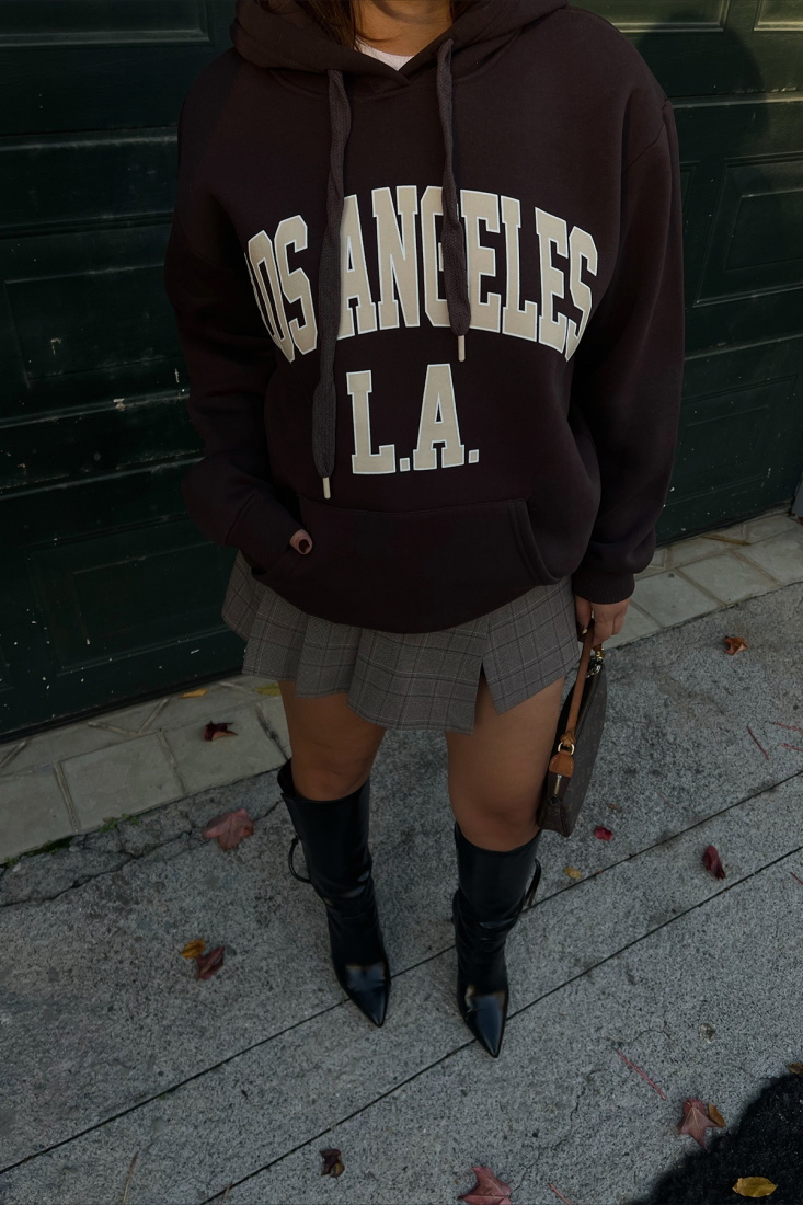 Kahverengi Los Angeles Baskılı Sweat ATE2538 - EYYO