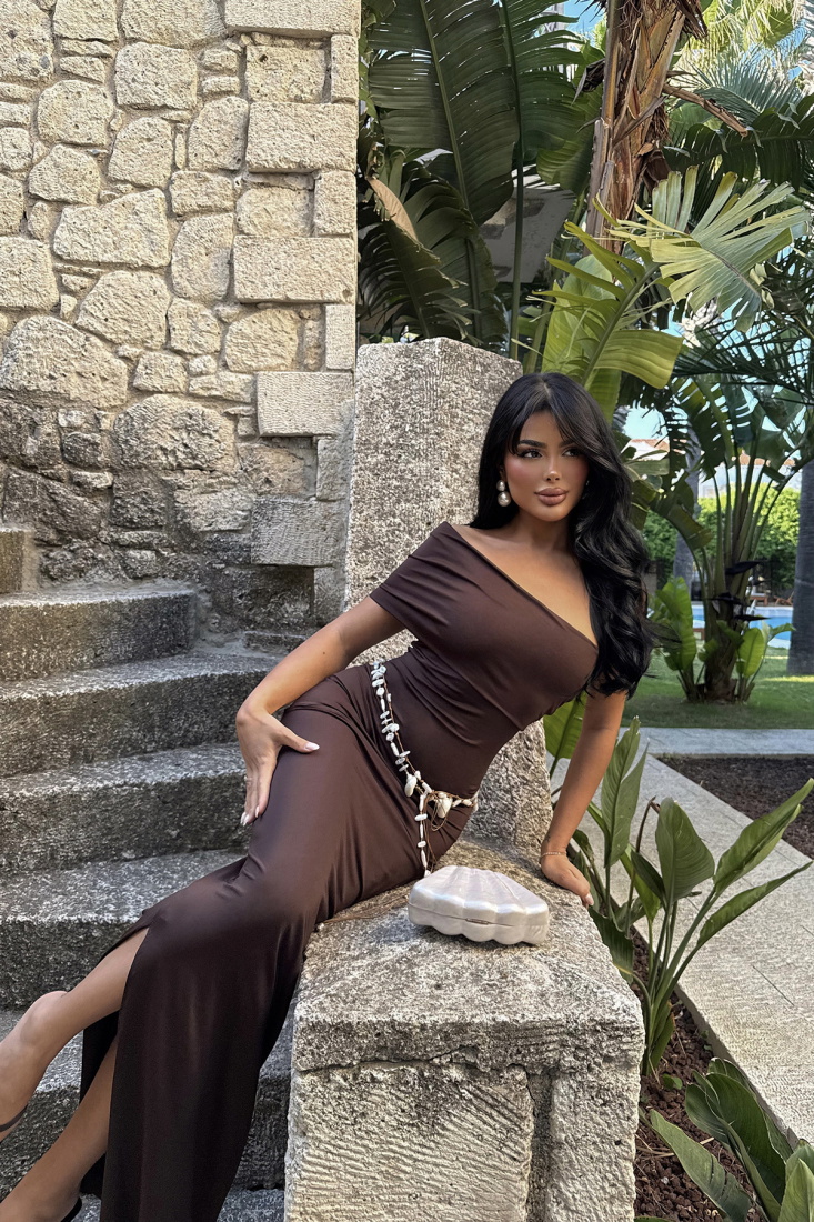 Kahverengi Vanya Tek Kol Elbise ATE-2752 - EYYO