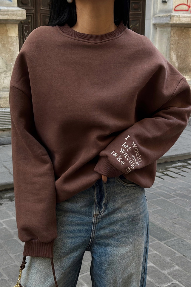 Kahverengi Nakış Detay Oversize Sweat ATE-0531 - 2