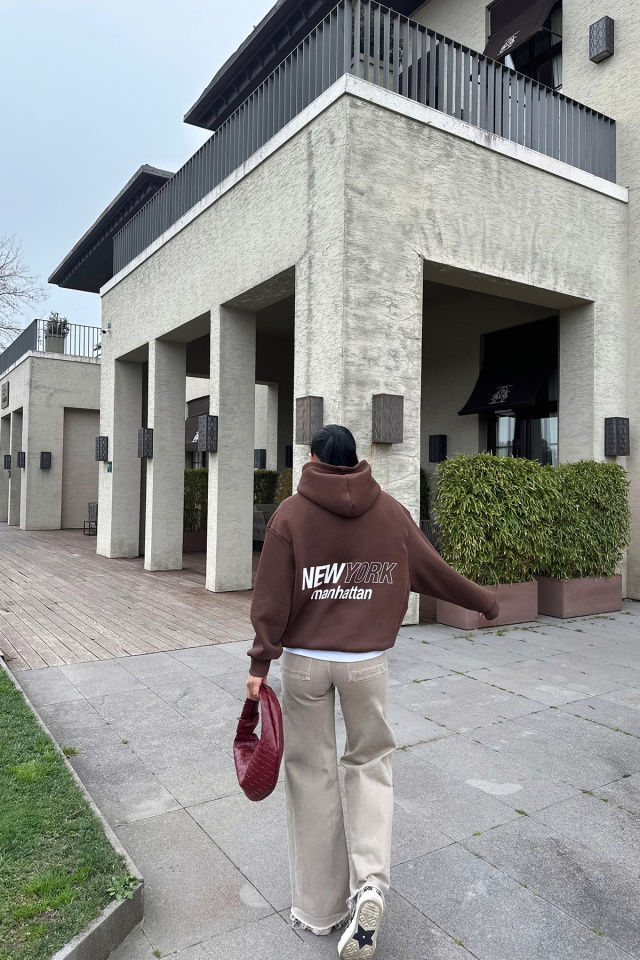 Kahverengi New York Yazılı Kapşonlu Sweat ATE-0445 - 3