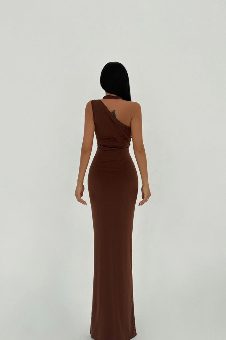 Kahverengi Marcia Uzun Elbise ATE-2416 - EYYO
