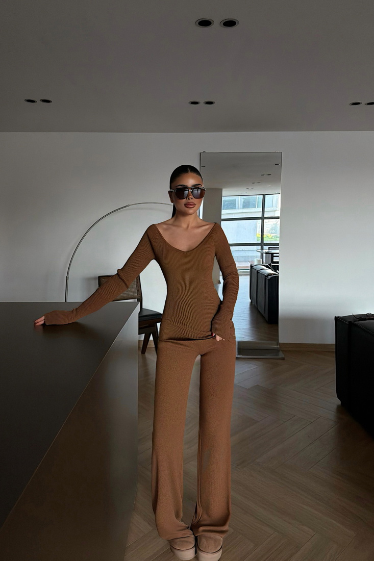 Kahverengi Bowie Triko Takım ATE-4272 - EYYO