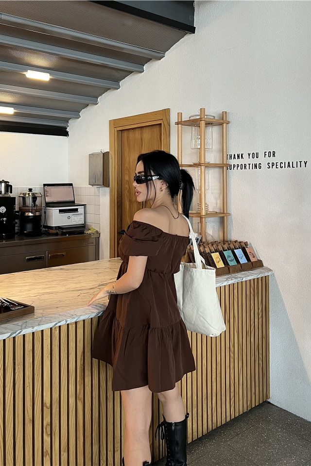 Kahverengi Önden Bağlamalı Mini Elbise ATE4820 - 4
